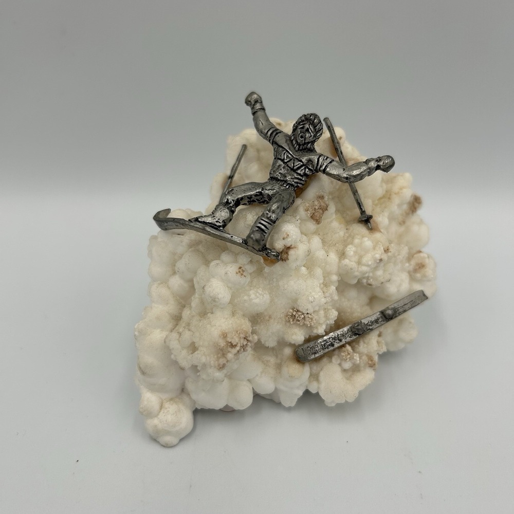 Vintage Pewter‎ Ski Figure With Stone Collectible